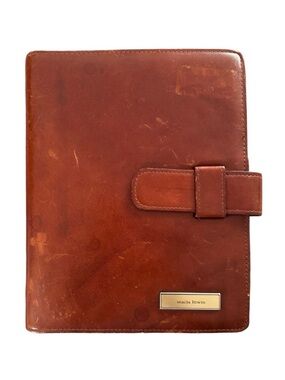 Day-Timer Brown Leather 7 Ring Binder Planner Organizer Vntg Desk Size 7.5x9.5
